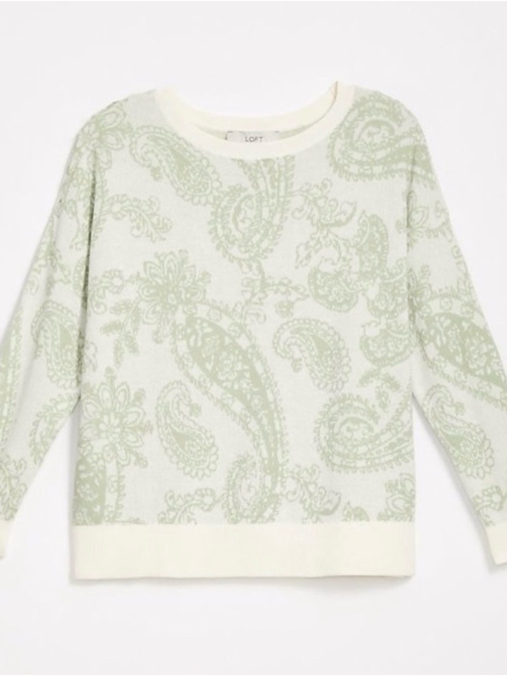 LOFT Cream and Sage Paisley Crewneck Sweater